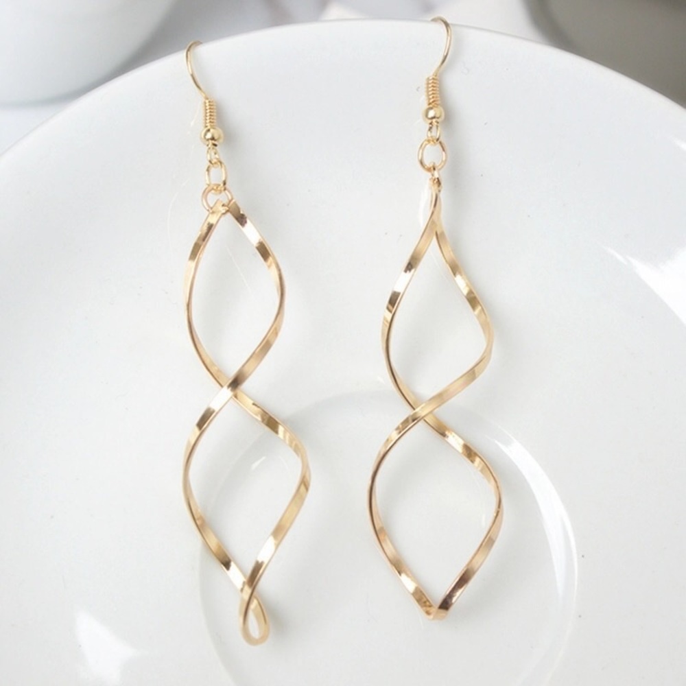 GOLD SWIRL SPIRAL TWIST DROP EARRINGS